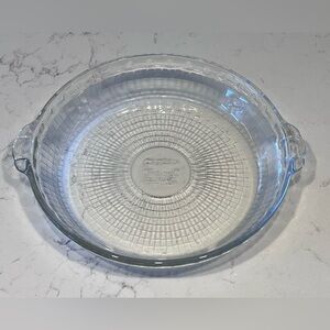 VTG 1970’s Pyrex pie plate RARE basketweave textured deep  dish clear #229 10”
